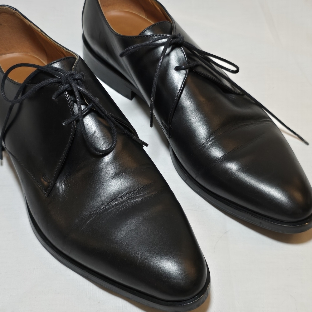 Everlane Black Leather Oxford Pointed Toe Shoes Dark Academia Goth Flats sz 7